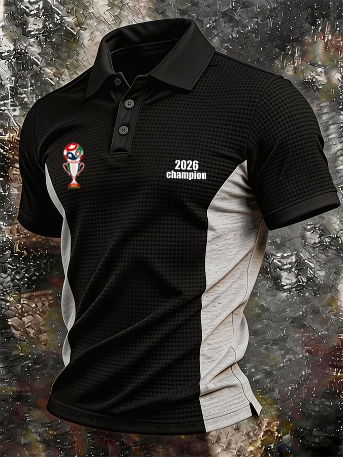 Men's Retro Color-Block Polo Shirt — German World Cup Fan Edition — Waffle-Knit Fabric, Short Sleeve, Polo Collar