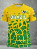 Men's Fashion Brazil Football Team Fan Print Crew Neck T-Shirt