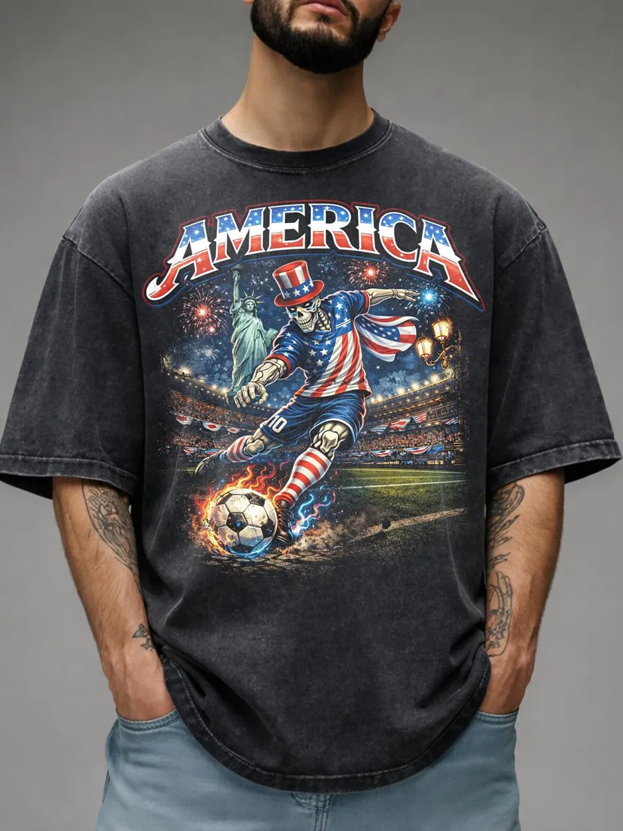 World Cup 2026 Shirt, Gothic Skull America Football Tee, Dark Aesthetic Streetwear, Unisex Football Gift