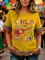 Women's Cinco De Mayo Print Casual Ruffle Sleeve Tee