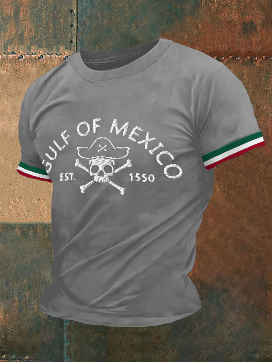 Men's Retro Pirate Gulf Of Mexico Est.1550 Stay Salty And Resist Mexico Print Casual Tee