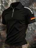 Men's Retro German World Cup Fan Short-Sleeve Polo Shirt — Waffle-Knit Fabric with Zip Collar