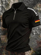 Men's Retro German World Cup Fan Short-Sleeve Polo Shirt — Waffle-Knit Fabric with Zip Collar
