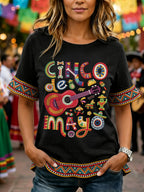 Women's Cinco De Mayo Print Casual Ruffle Sleeve Tee