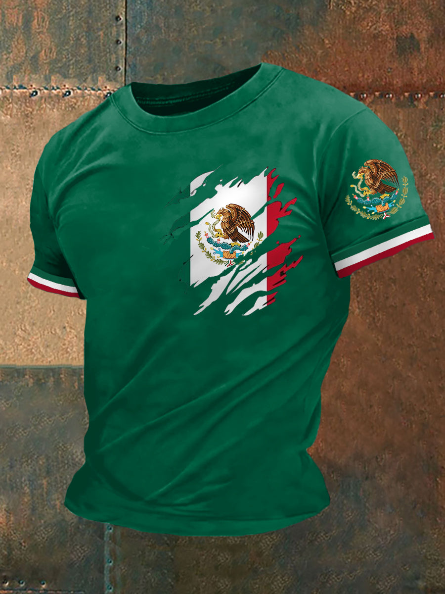 Men's Mexican Flag Print Casual Tee