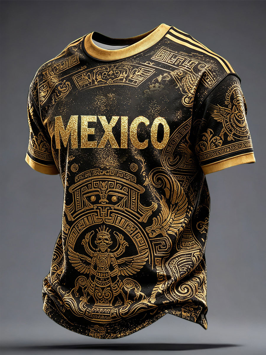 Men's Mexico Football Lover Art Printed T-shirt