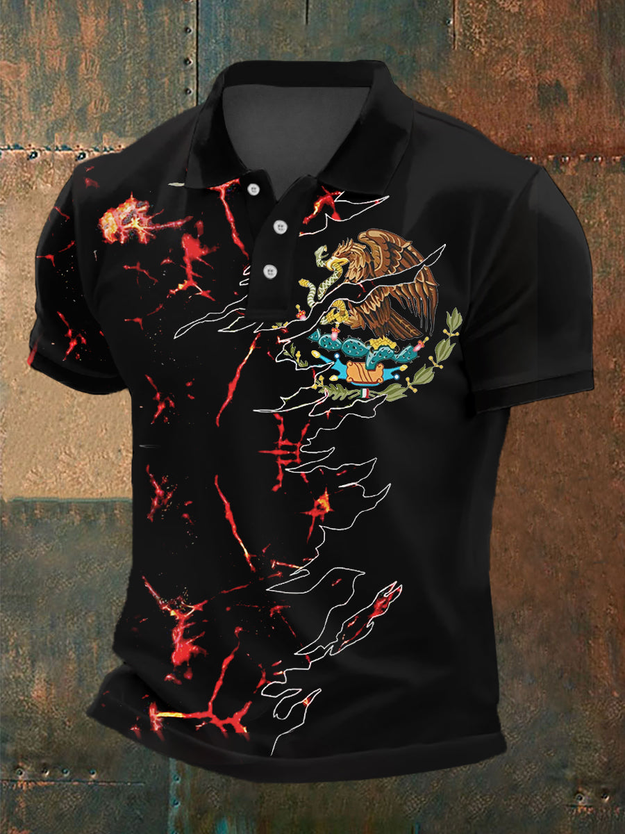 Men's Mexico Flag Lava Print Casual Polo