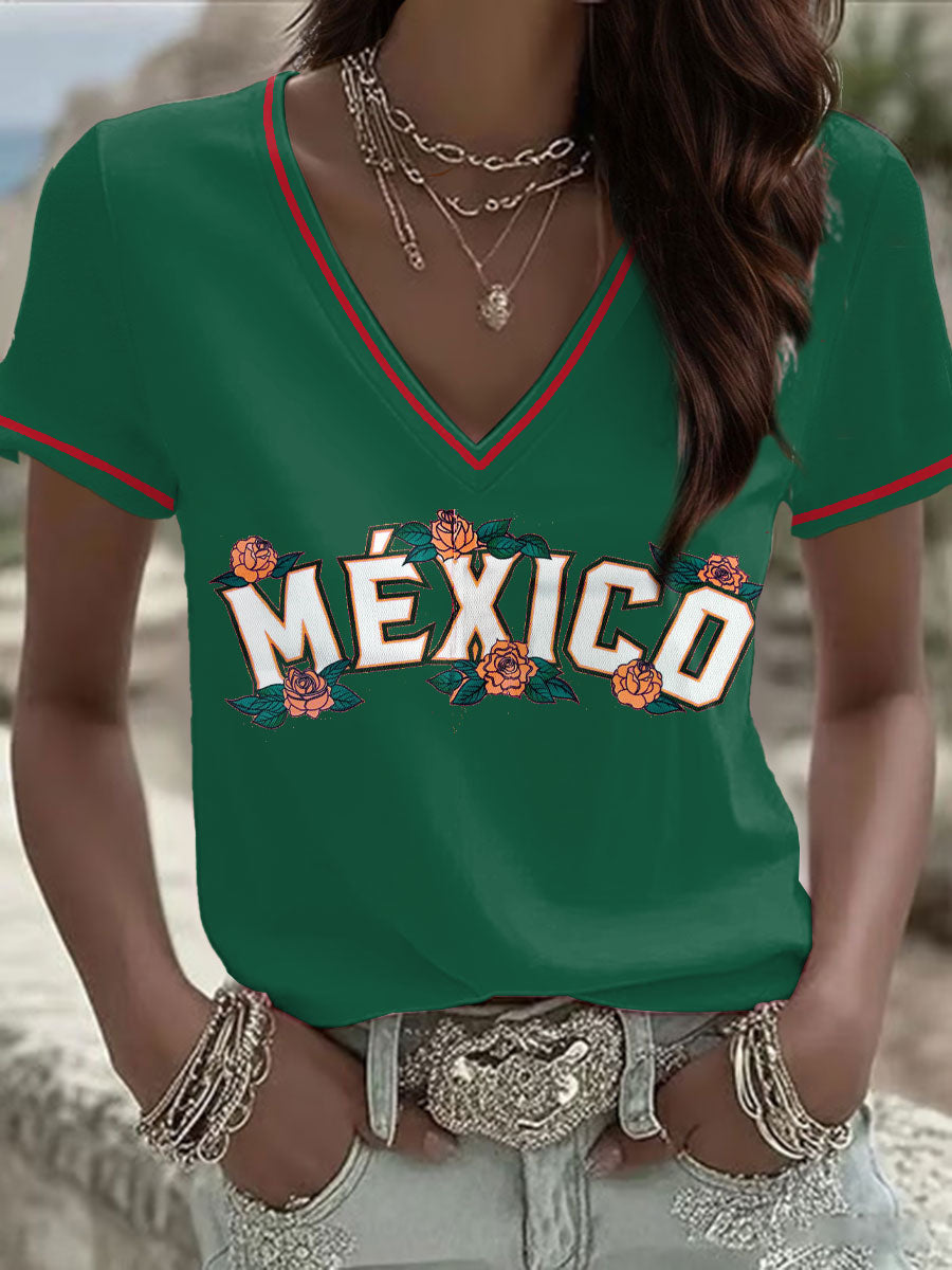 Women's Mexico Baseball Lover Printed T-shirt