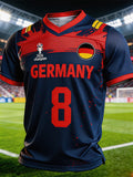 Men's Germany National Team Fan T-Shirt: Color-Block Spliced Short-Sleeve Top with "8" Jersey Number