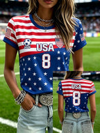 Women's Fashion US National Soccer Team Fan Round Neck Short-Sleeve T-Shirt