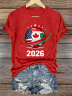 Women's   2026 Soccer Print Gift For Soccer Fans Casual Tee