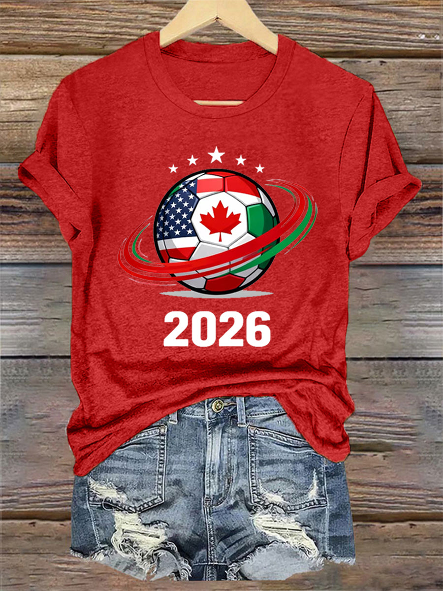Women's   2026 Soccer Print Gift For Soccer Fans Casual Tee
