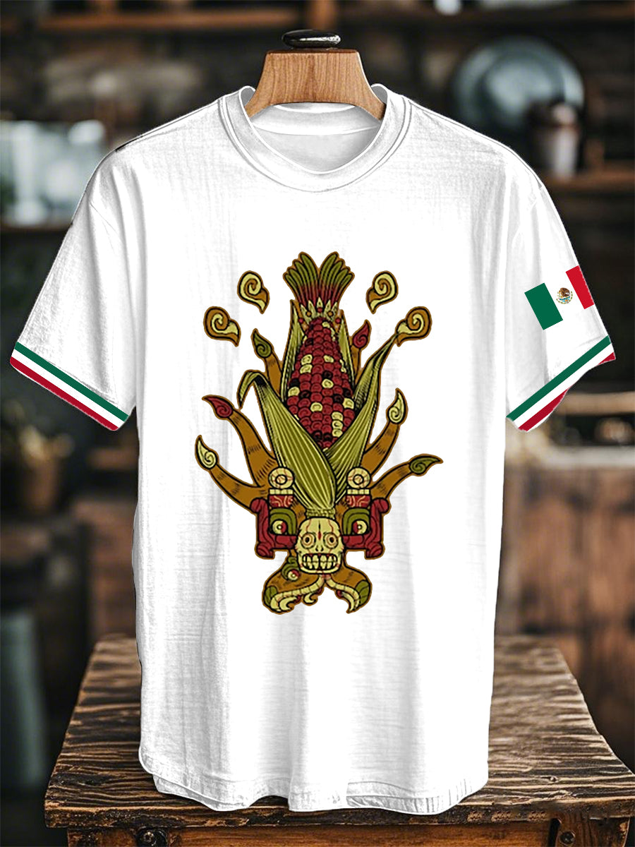 Unisex  Mexican Aztec Flag Printed Short Sleeved T-shirt