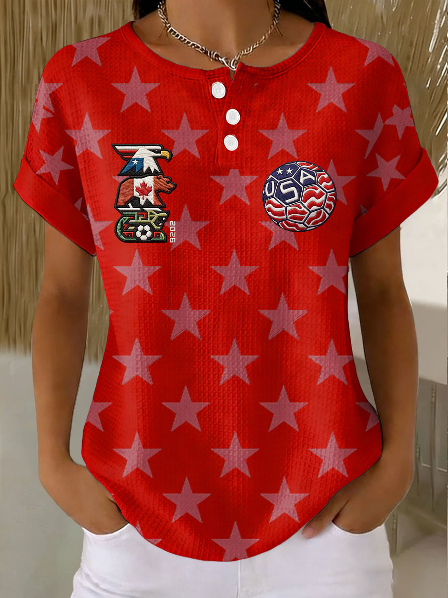 Women's USA Football Lover Printed Waffle Tops