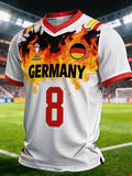 Men's Germany National Team Fan Soccer Jersey: Color-Block, Flame-Patterned, Short-Sleeve T-Shirt (No. 8)