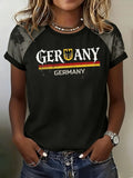 Women's Casual Retro Distressed Germany National Team Football Fan T-Shirt – Short Sleeve with Contrast Trim