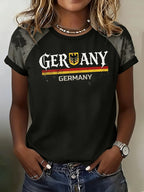 Women's Casual Retro Distressed Germany National Team Football Fan T-Shirt – Short Sleeve with Contrast Trim