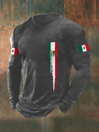 Men's Mexican Flag Print Casual Long-Sleeve T-Shirt