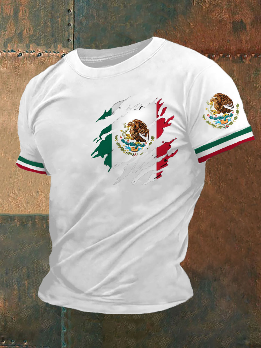 Men's Mexican Flag Print Casual Tee