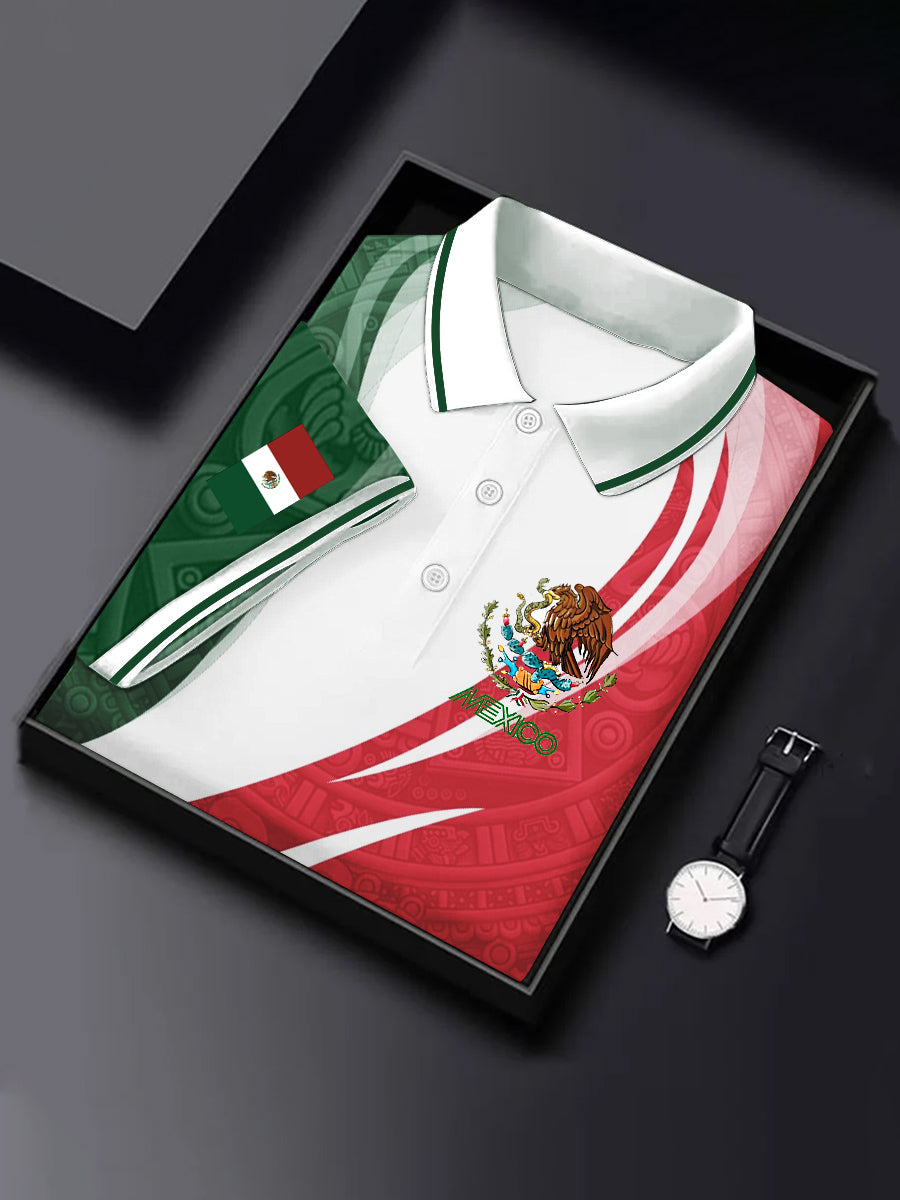 Men's Mexican Culture Aztec Design Short Sleeve Sports Casual Shirt