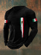 Men's Mexican Flag Print Casual Long-Sleeve T-Shirt