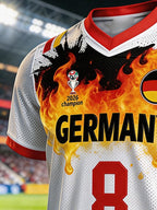 Men's Germany National Team Fan Soccer Jersey: Color-Block, Flame-Patterned, Short-Sleeve T-Shirt (No. 8)