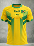 Men's Fashion Brazil Football Team Fan Print Crew Neck T-Shirt