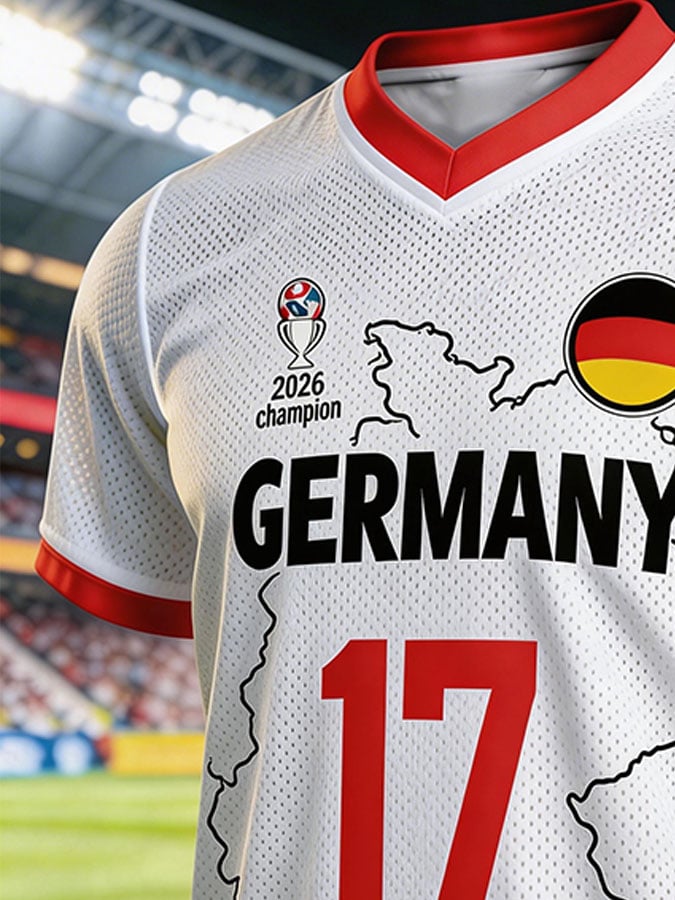 Men's Germany National Team Fan T-Shirt: Color-Block Splicing, Short Sleeve, with "17" Number