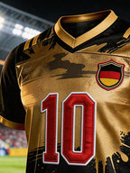 Men's Color-Block Spliced T-Shirt: Germany National Team Fan Edition with Printed Football Graphics and "10" Jersey Number (Short Sleeve)