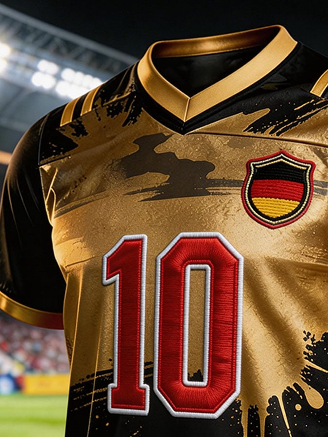 Men's Color-Block Spliced T-Shirt: Germany National Team Fan Edition with Printed Football Graphics and "10" Jersey Number (Short Sleeve)
