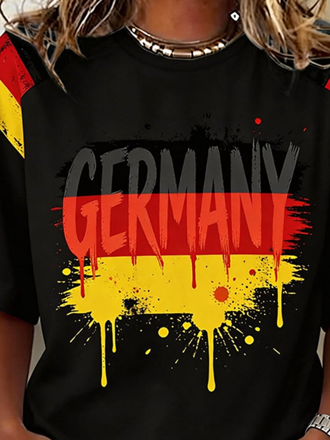 Women's Casual Retro Distressed Germany National Team Football Fan Short-Sleeve T-Shirt