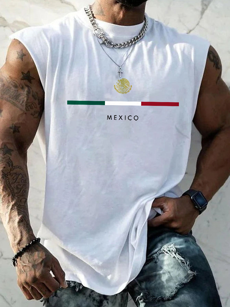Men's Mexican Flag Print Casual Tank Top