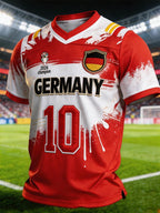 Men's Color-Block Football Jersey-Style T-Shirt — Germany Team Fan Edition with Printed Graphics and 10-Digit Number (Short Sleeve)