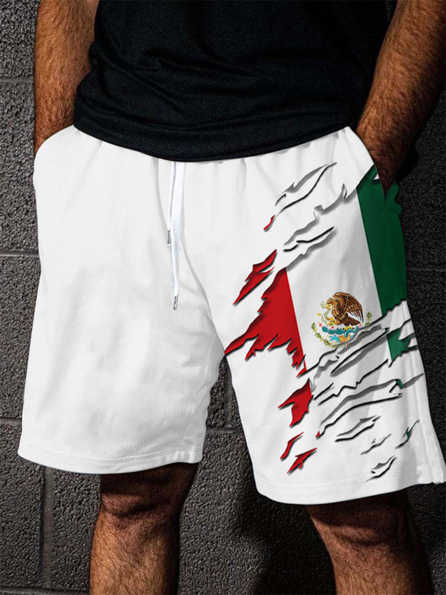 Men's Mexican Flag Print Casual Shorts