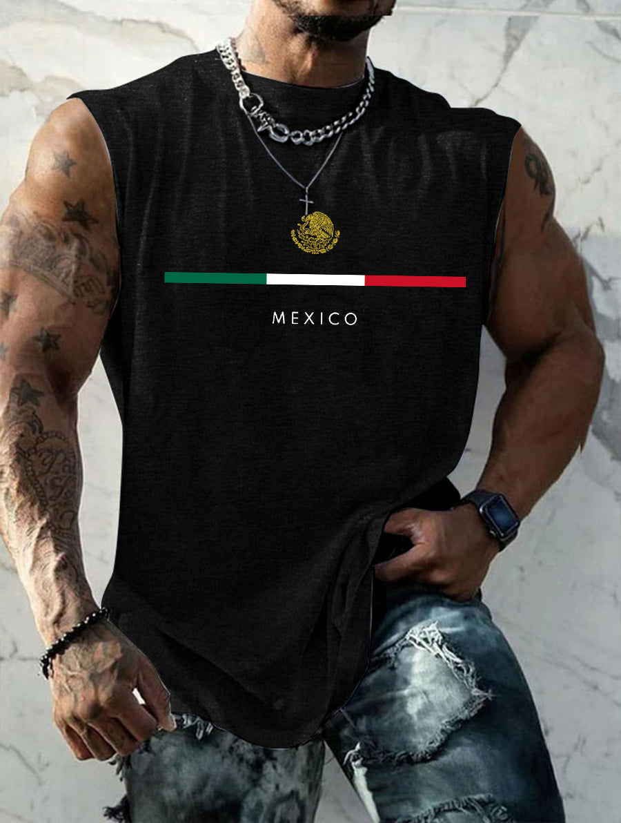 Men's Mexican Flag Print Casual Tank Top