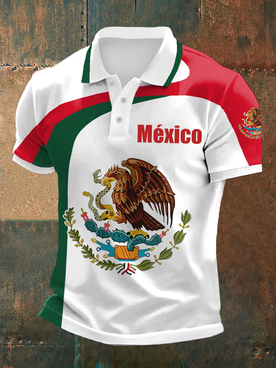 Men's Mexico Flag Print Casual Polo