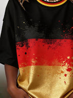 Women's Casual Retro Distressed Germany National Team Football Fan T-Shirt – Short Sleeve with Contrast Trim