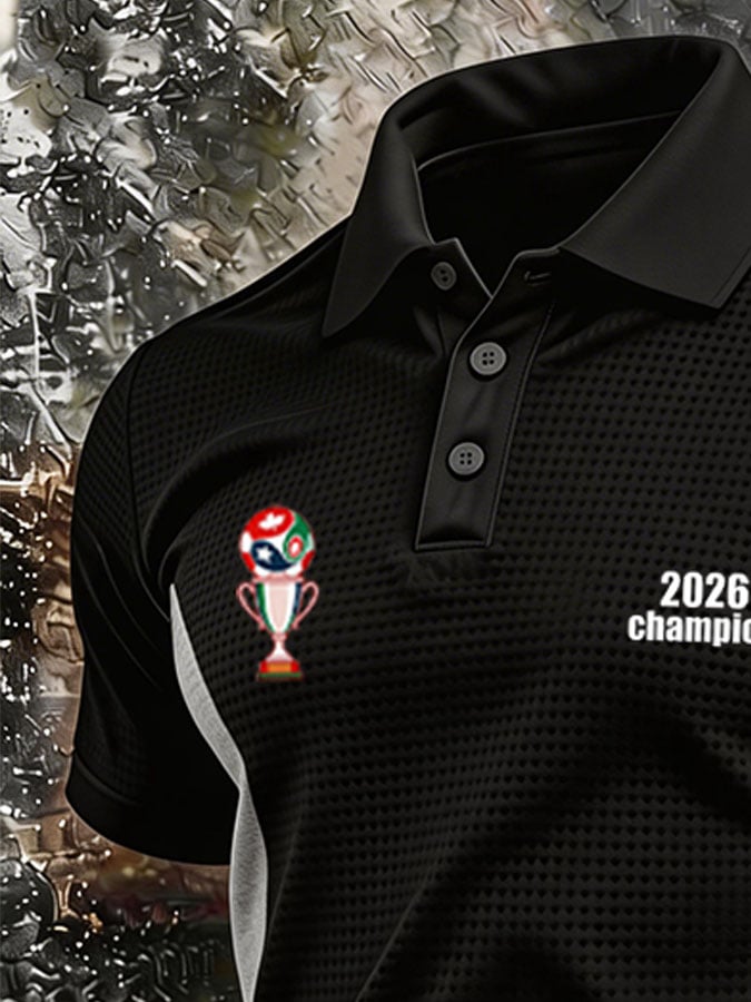 Men's Retro Color-Block Polo Shirt — German World Cup Fan Edition — Waffle-Knit Fabric, Short Sleeve, Polo Collar
