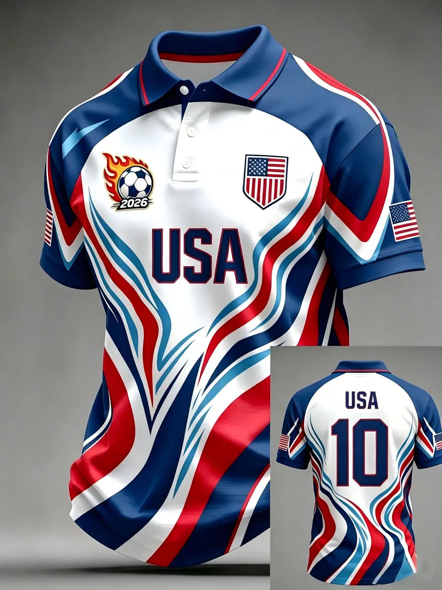 Men'S USA Football Lover Art Printed Polo Shirt
