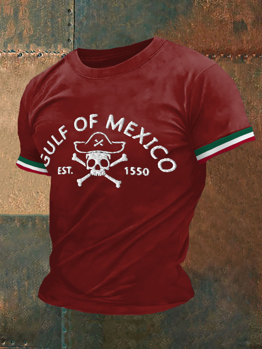 Men's Retro Pirate Gulf Of Mexico Est.1550 Stay Salty And Resist Mexico Print Casual Tee