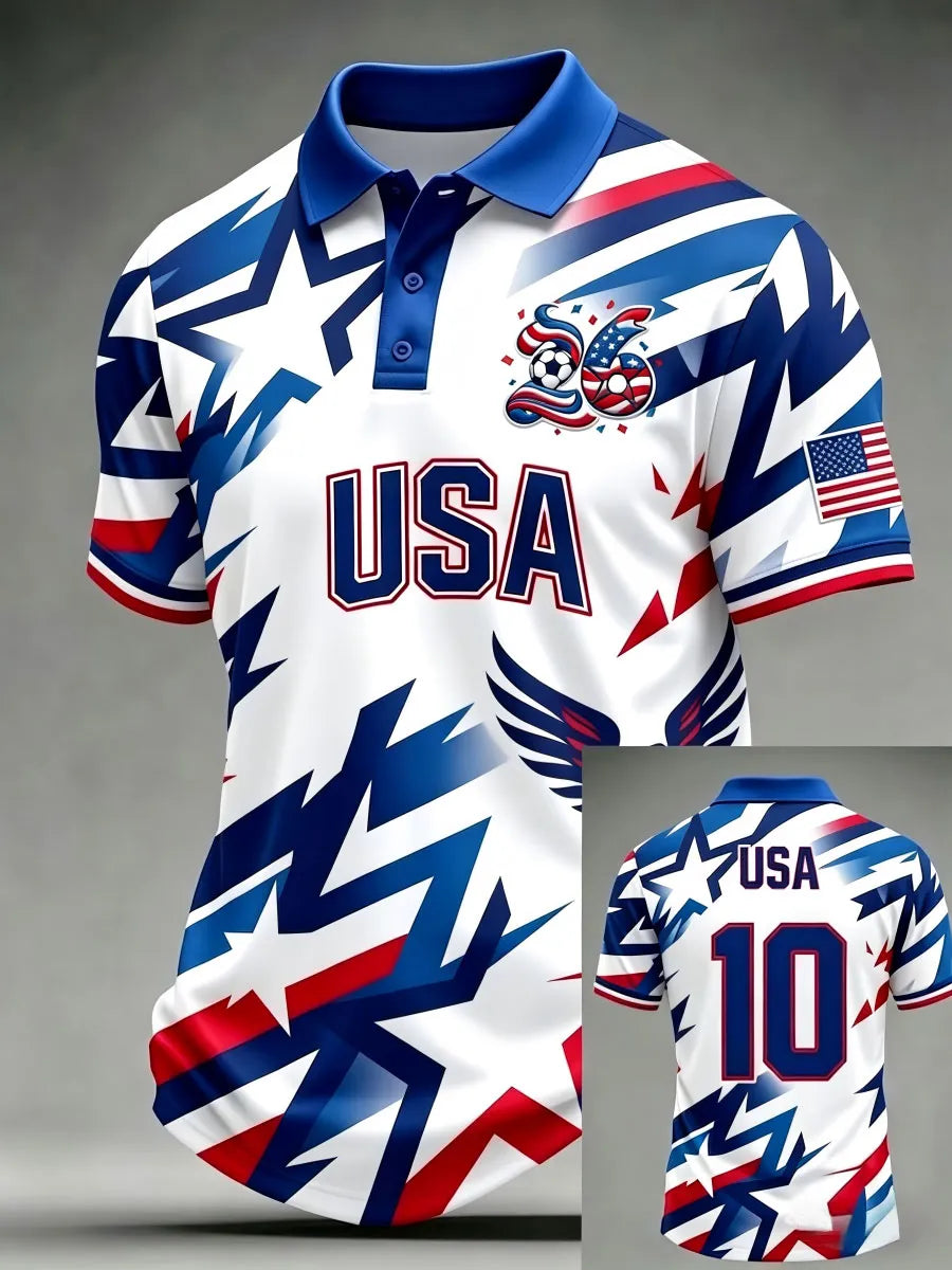Men'S USA Football Lover Art Printed Polo Shirt