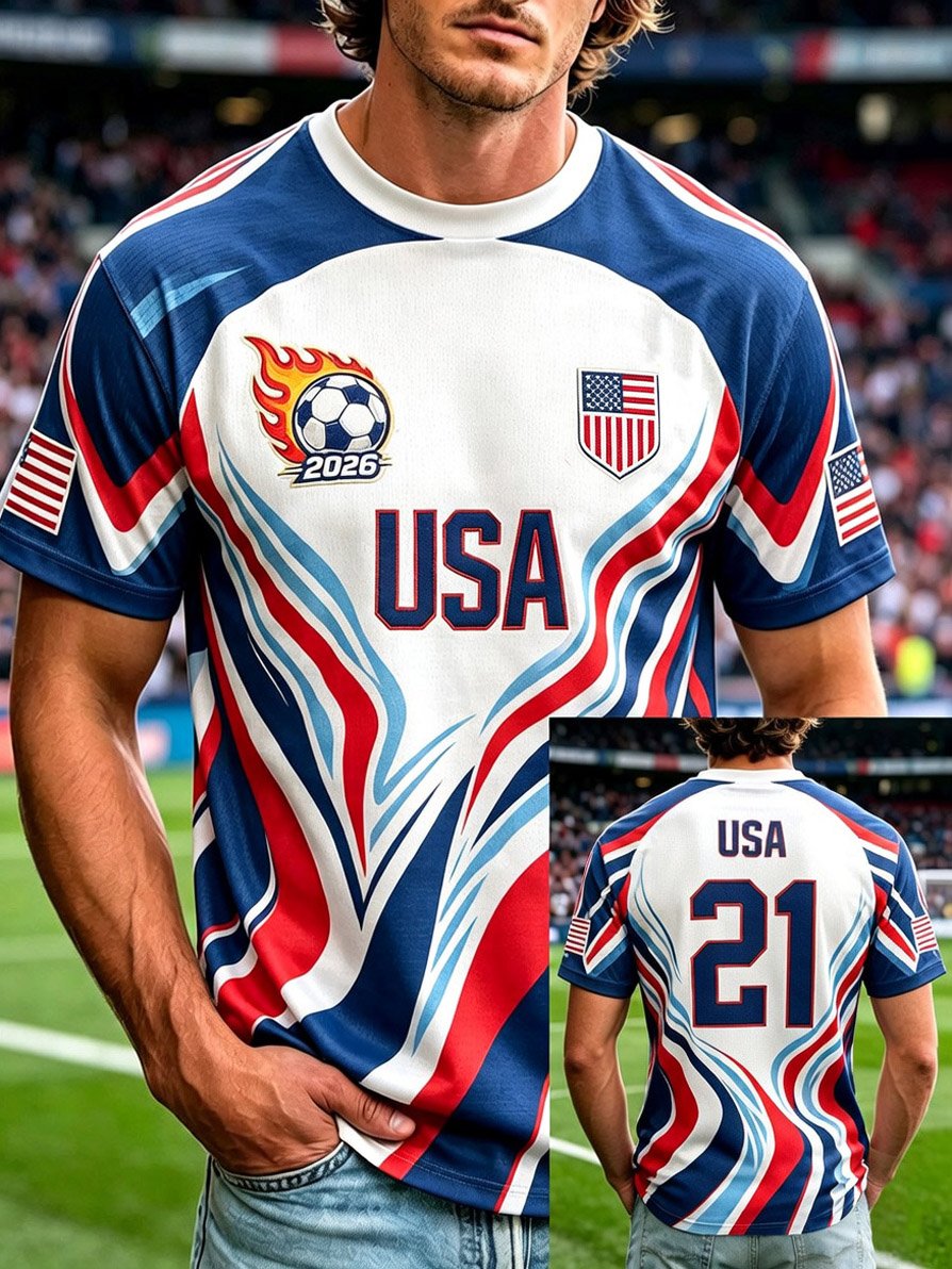 Men's Fashion US National Soccer Team Fan Crew Neck Short-Sleeve T-Shirt