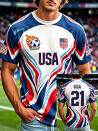 Men's Fashion US National Soccer Team Fan Crew Neck Short-Sleeve T-Shirt