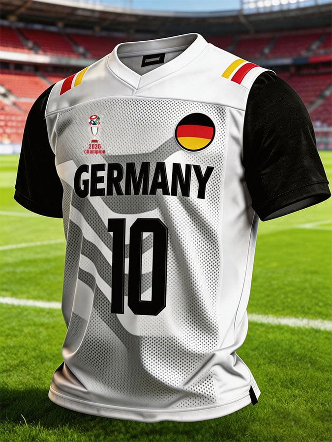 Men's Germany National Team Fan T-Shirt: Color-Block Splicing, Short Sleeve, with "10" Number