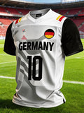 Men's Germany National Team Fan T-Shirt: Color-Block Splicing, Short Sleeve, with "10" Number
