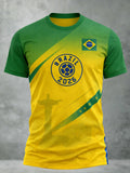 Men's Fashion Brazil Football Team Fan Print Crew Neck T-Shirt