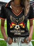 Women's German Football Lover Printed V-Neck Shirt