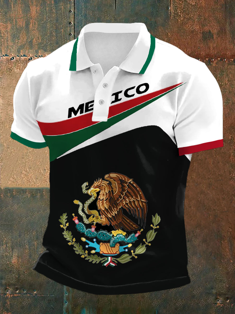 Men's Mexico Flag Print Casual Polo