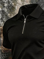 Men's Retro German World Cup Fan Short-Sleeve Polo Shirt — Waffle-Knit Fabric with Zip Collar