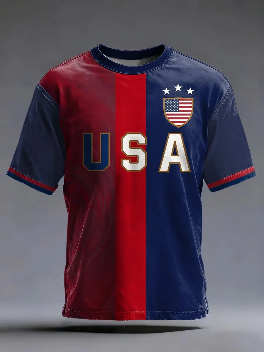 American Soccer Fan Patriotic Graphic Print Men's Casual T-Shirt